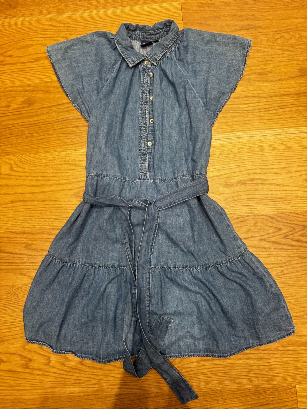 GAP Blue Denim Button-Front Mini Dress with Tie Waist